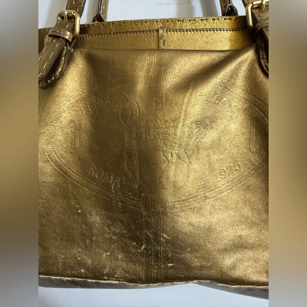 Fendi Gold Leather Selleria Villa‎ Borghese Satchel Shoulder Bag